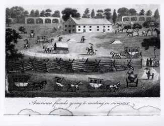 Amerikai barátok nyáron találkozóra mennek, Sutcliffe 1811-es „Utazás Észak-Amerika egyes részein az 1804, 1805, 1806 években” című művéből